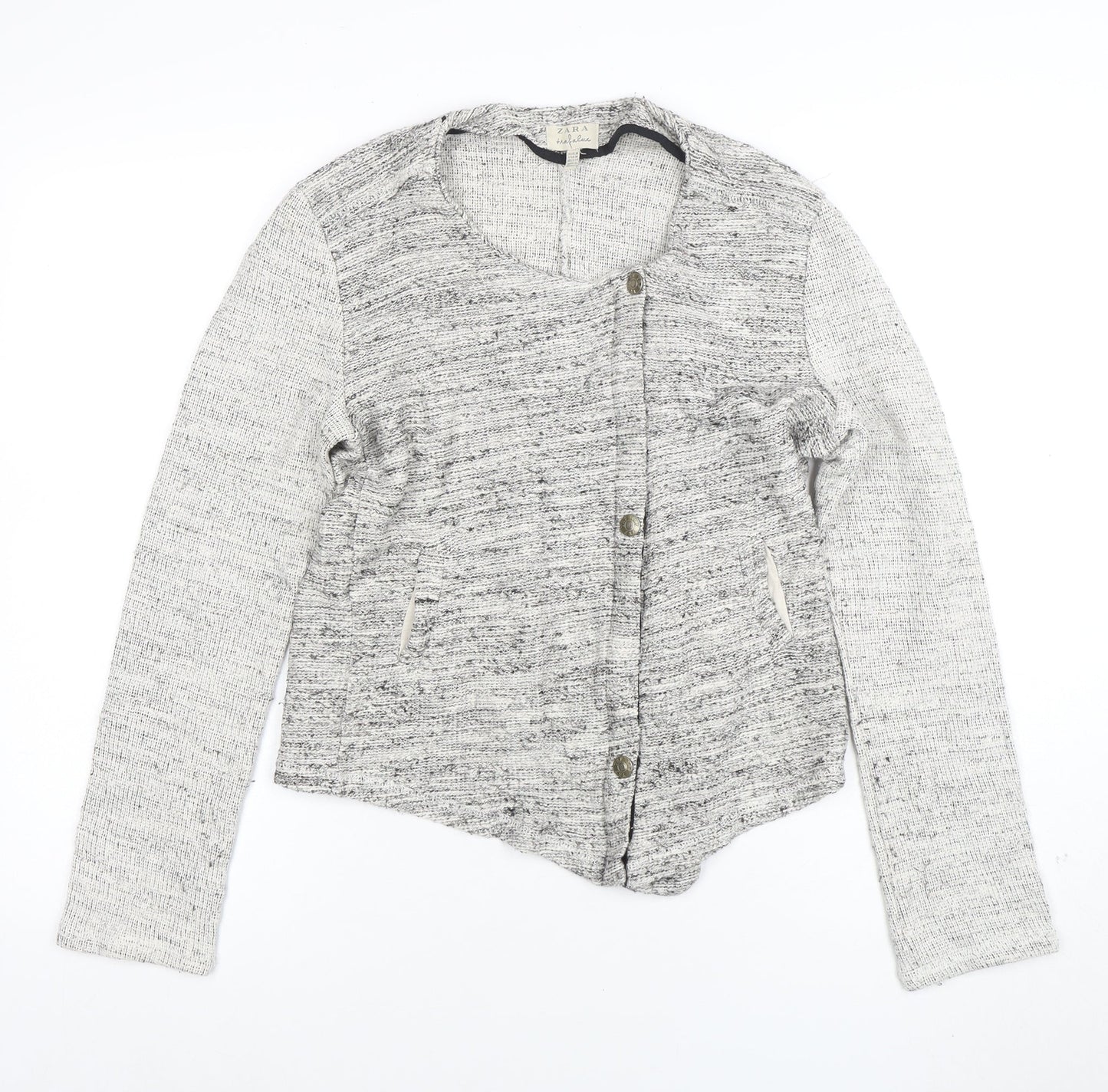 ZARA Women Grey Cotton Blend Button Cardigan Size 12