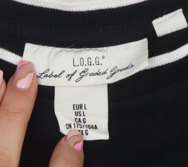 L.O.G.G. Women Black Stripe Trim Pullover Sweatshirt L