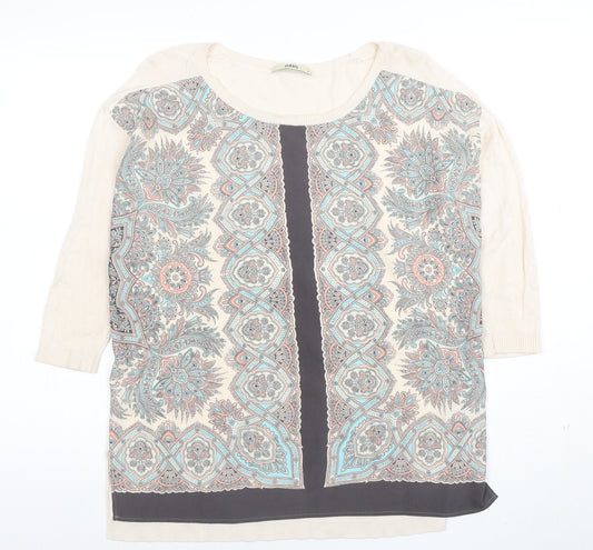 Oasis Womens Beige Paisley 3/4 Sleeve Tunic Blouse Size M