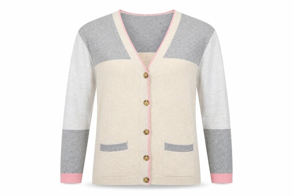 Lands' End Women's Multicoloured Cotton V-Neck Cardigan M
