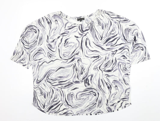 Phase Eight Women’s Grey Linen Animal Print Short Sleeve T-Shirt UK 16
