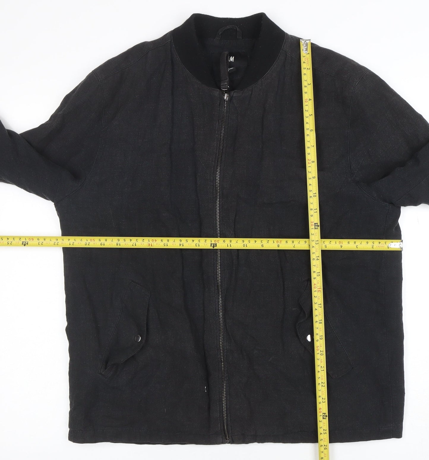 H&M Men's Black Linen Bomber Jacket M Casual Full Zip