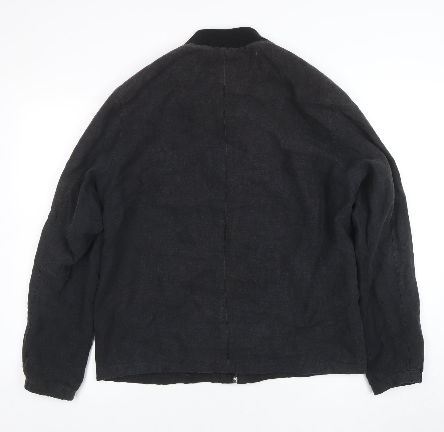 H&M Men's Black Linen Bomber Jacket M Casual Full Zip