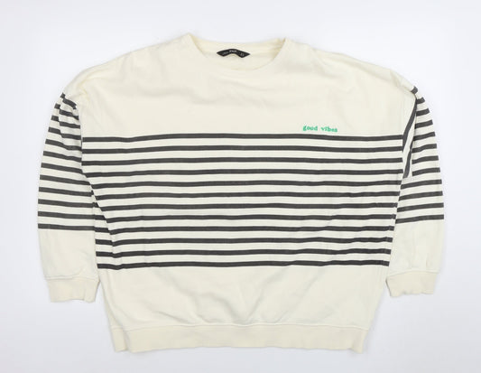 F&F Women Ivory Striped Pullover Sweatshirt Size 14 Regular Fit