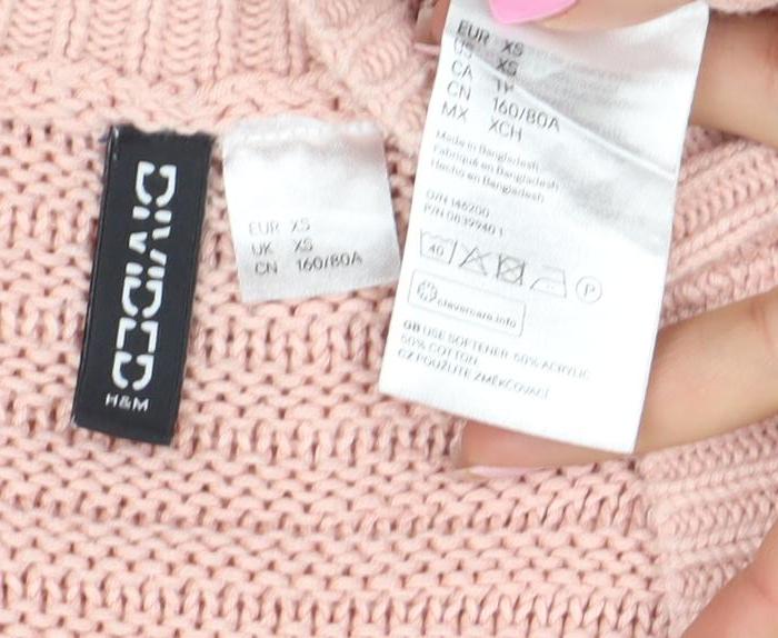 H&M Divided Women's Pink Knit Open Cardigan 2XS Lightweight Cotton Blend