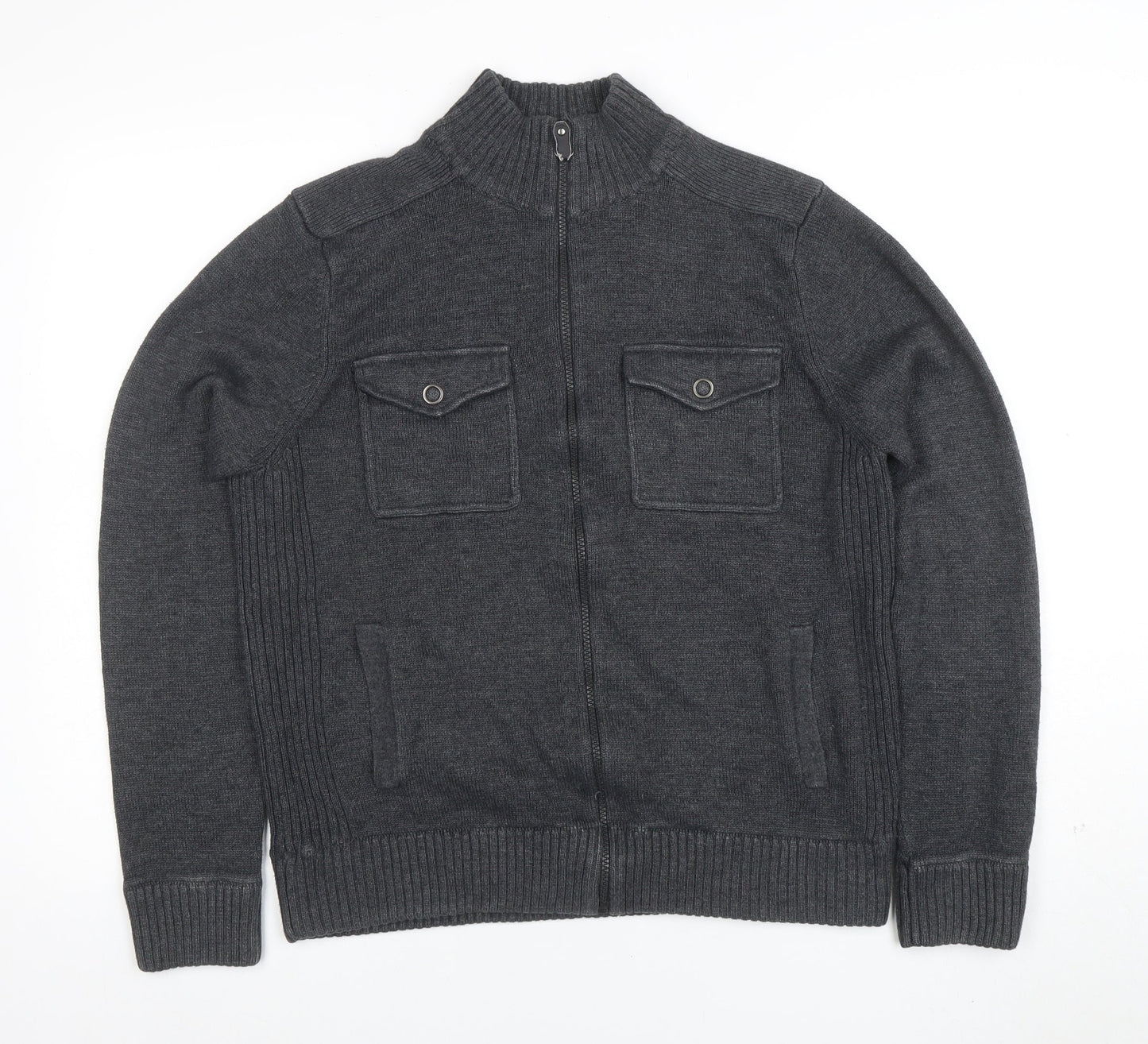 Marks and Spencer Men's Grey Full Zip High Neck Jumper M