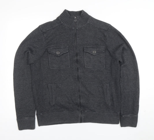 Marks and Spencer Men's Grey Full Zip High Neck Jumper M