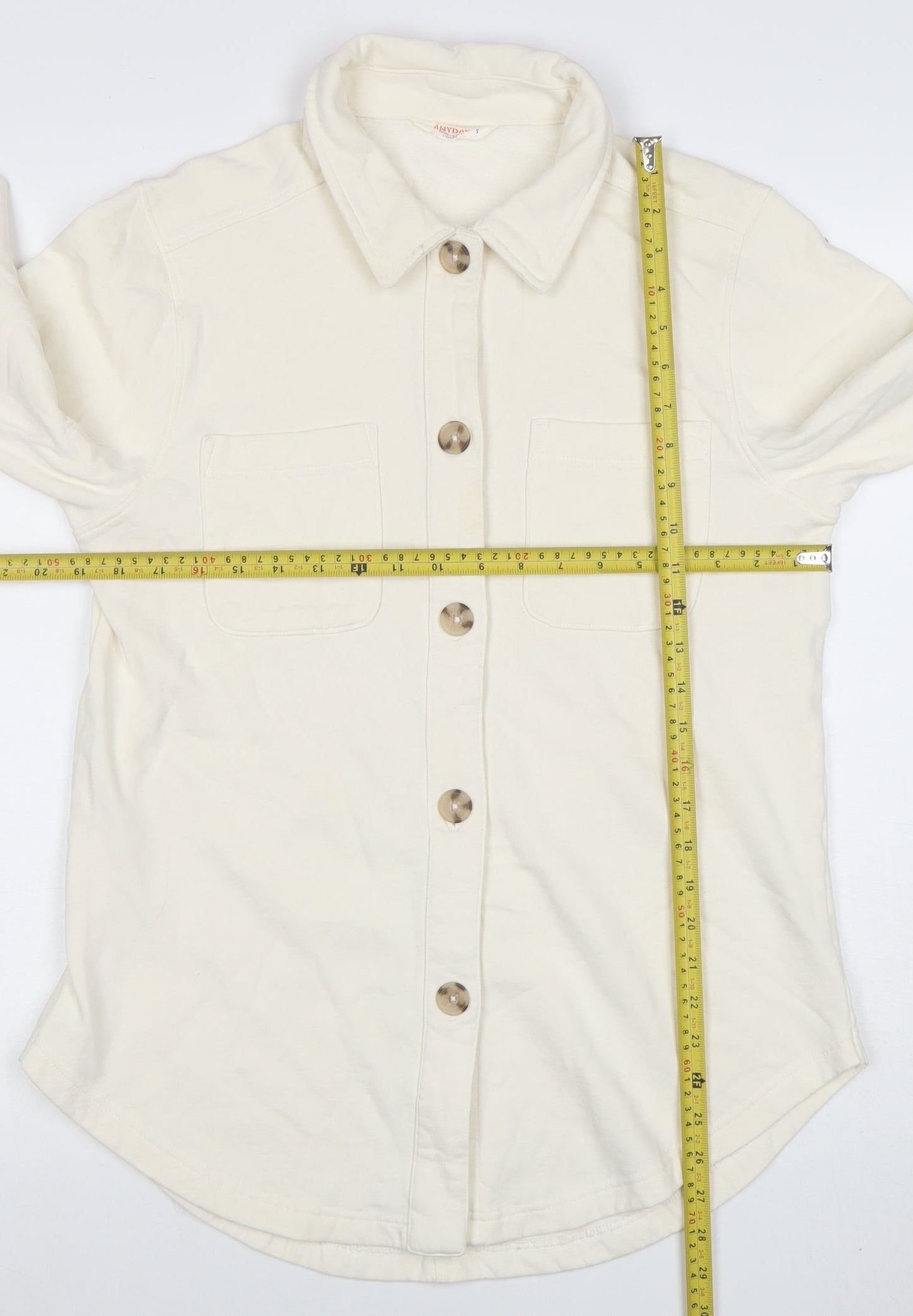 John Lewis ANYDAY Men’s Ivory Long Sleeve Cotton Polo Shirt Size S
