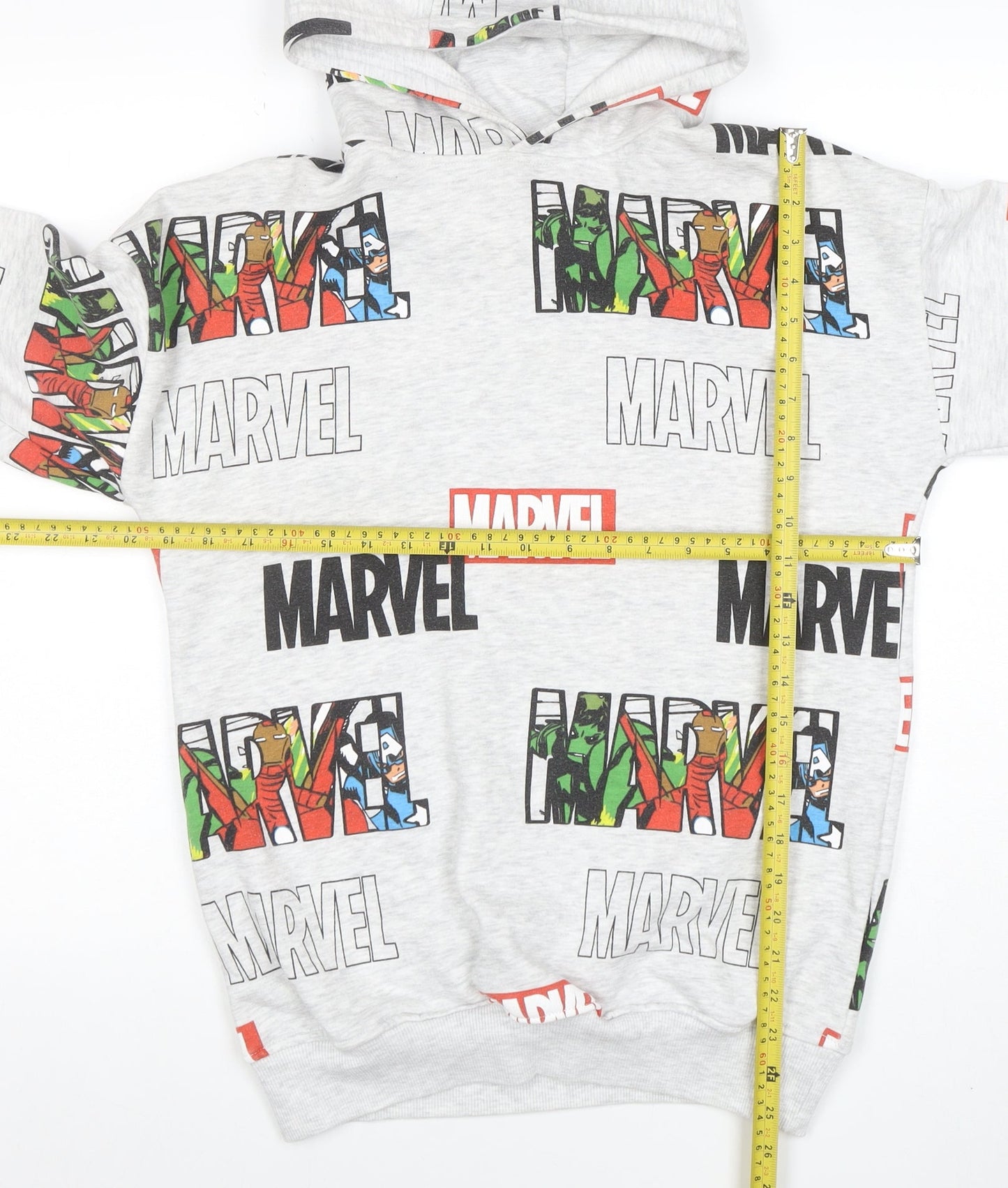 Marvel Boys Grey Pullover Hoodie 14-15 Years Superhero Print Cotton Blend