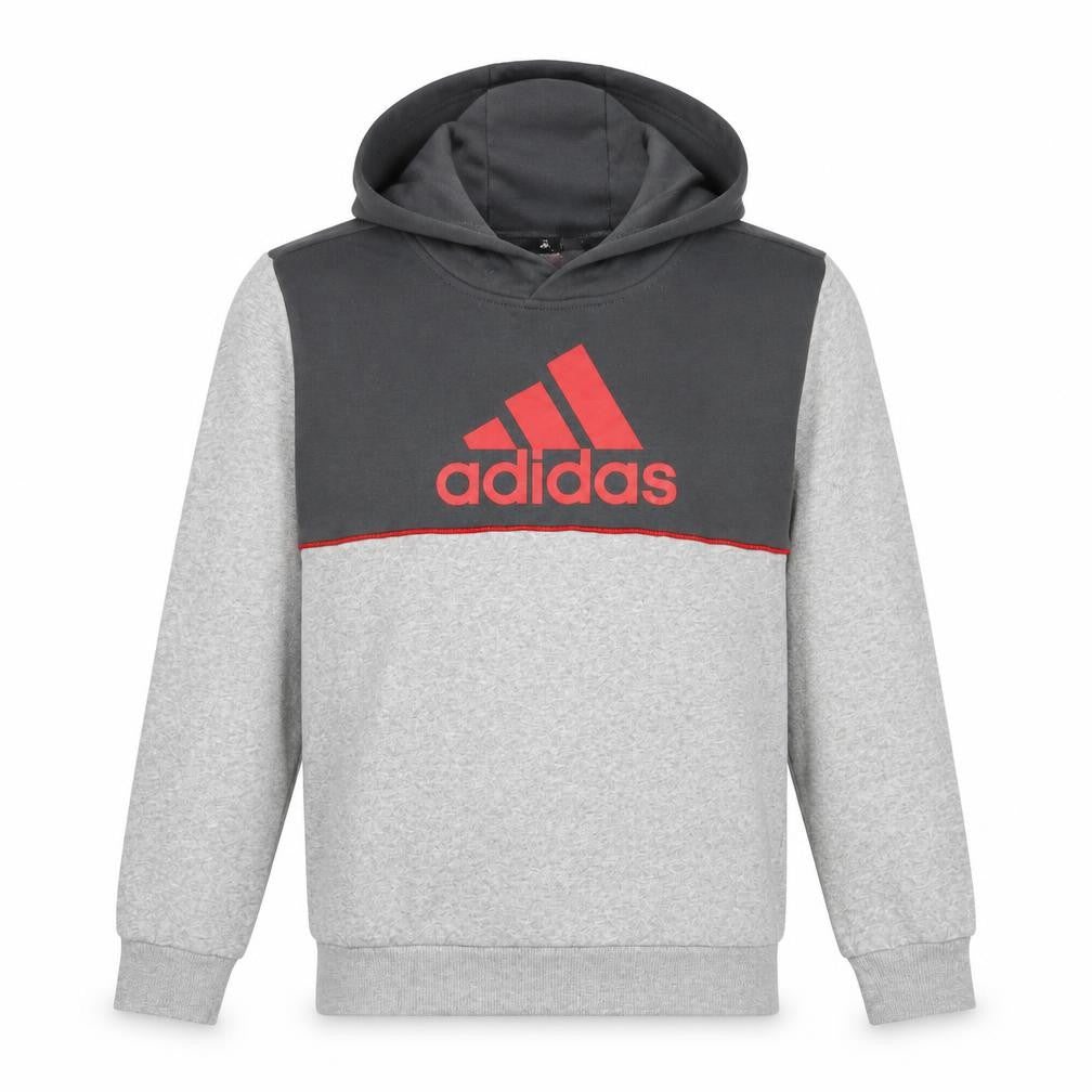 Adidas Boys Grey & Charcoal Pullover Hoodie 11-12 Years Logo Print