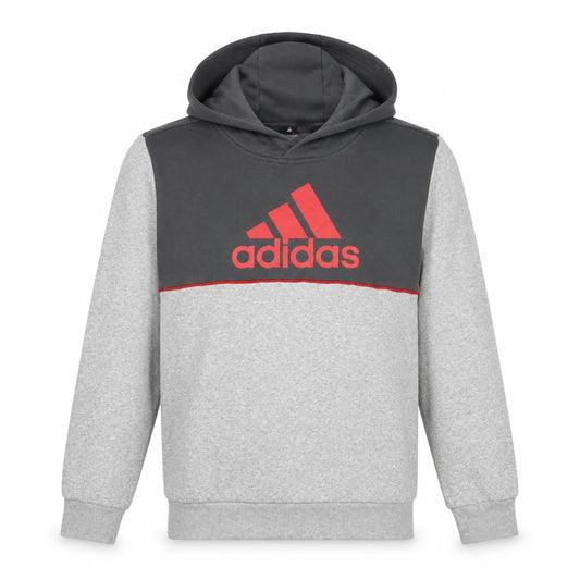 Adidas Boys Grey & Charcoal Pullover Hoodie 11-12 Years Logo Print