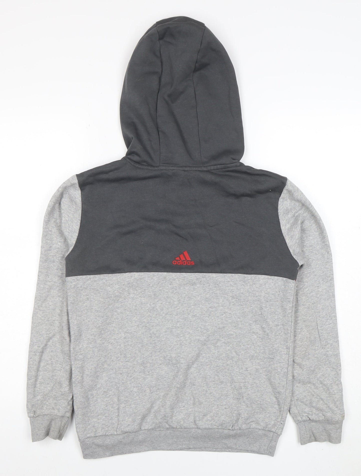 Adidas Boys Grey & Charcoal Pullover Hoodie 11-12 Years Logo Print