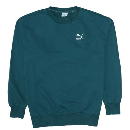 Additional front view of Puma boys’ teal blue crew neck sweatshirt m cotton logo pullover