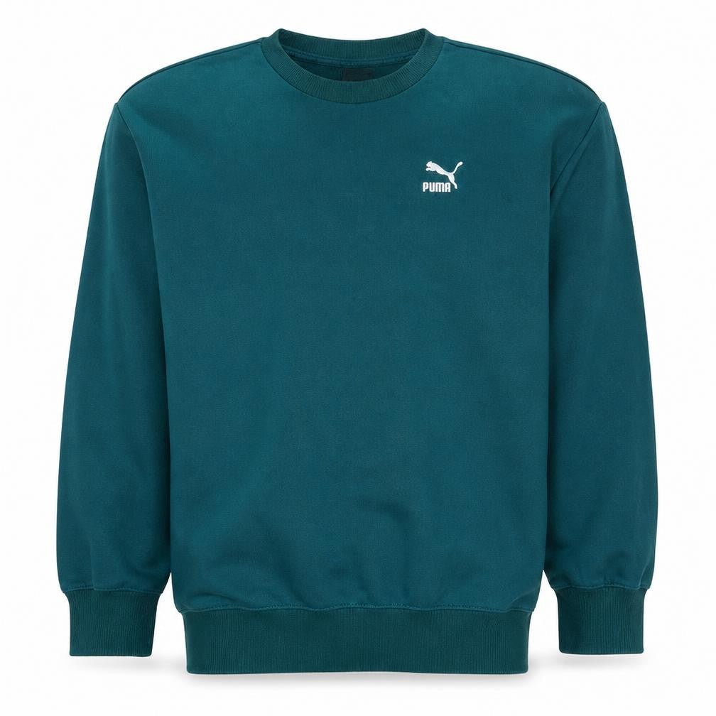 Puma Boys Teal Blue Crew Neck Sweatshirt M Cotton Logo Pullover