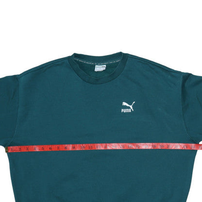 Back view of Puma boys’ teal blue crew neck sweatshirt m cotton logo pullover