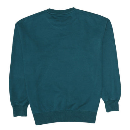 Brand and care label for Puma boys’ teal blue crew neck sweatshirt m cotton logo pullover