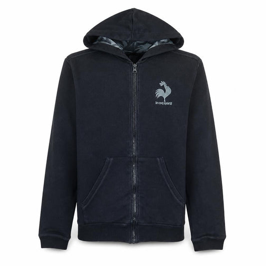 Front view of Le Coq Sportif Men's Black Full Zip Hoodie, size S