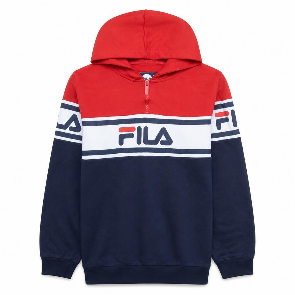 Fila Boys Blue Red 1/2 Zip Pullover Hoodie 13-15 Years Cotton Blend