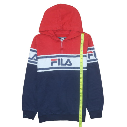 FILA Boys Blue Red 1/2 Zip Pullover Hoodie 13-15 Years Cotton Blend