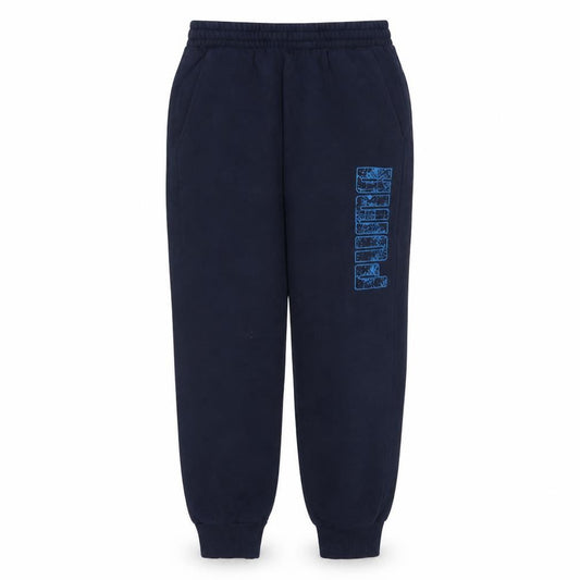 Front view of Puma Men's Blue Sweatpants M Regular Fit Elastic Waist Logo Joggers