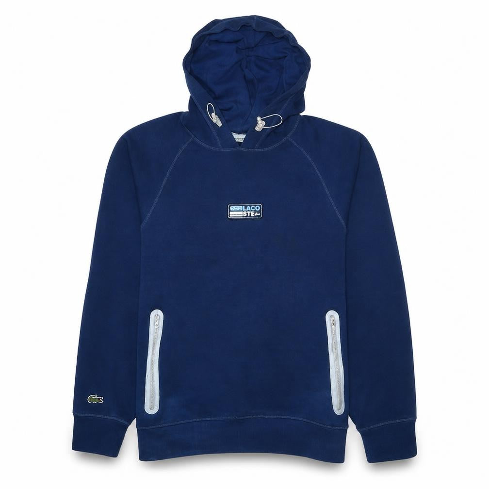 Lacoste Men's Blue Pullover Hoodie S Regular Fit Logo Zip Pocket
