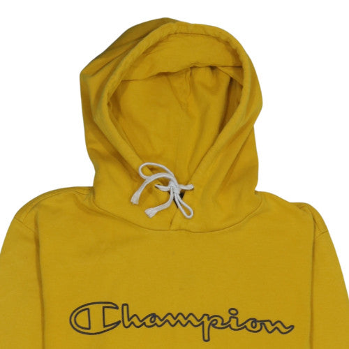 Champion Men's Yellow Pullover Hoodie Medium Cotton Blend