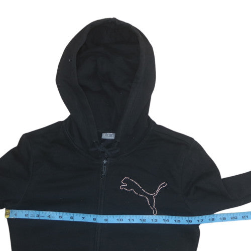 Puma Womens Black XS Full Zip Hoodie Sweatshirt Cotton Blend