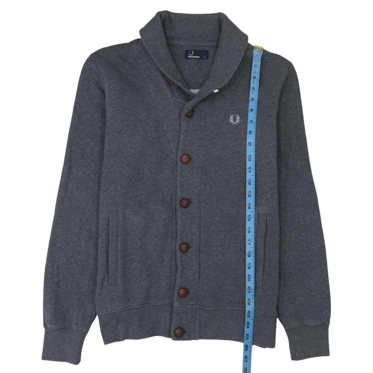 Fred Perry Men's Grey Button Cardigan Sweatshirt M