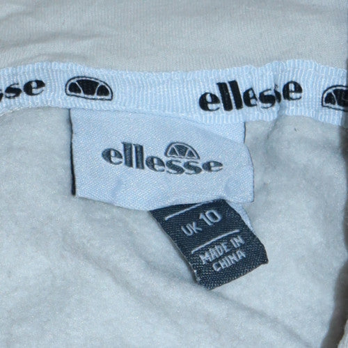 Ellesse Women Beige Hooded Pullover Hoodie UK 10 Cotton Blend Logo Sporty