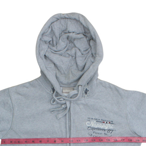 Napapijri Women Grey Full Zip Hoodie Size M Fleece Lined Casual