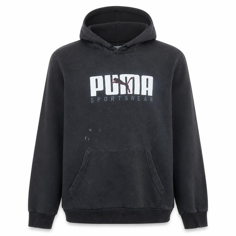 Puma Men's Black Pullover Hoodie L Logo Sports Fleece Sweatshirt