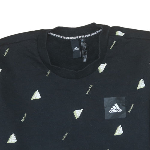 Adidas Men's Black Crew Neck Sweatshirt Size L Cotton Blend Graphic Print