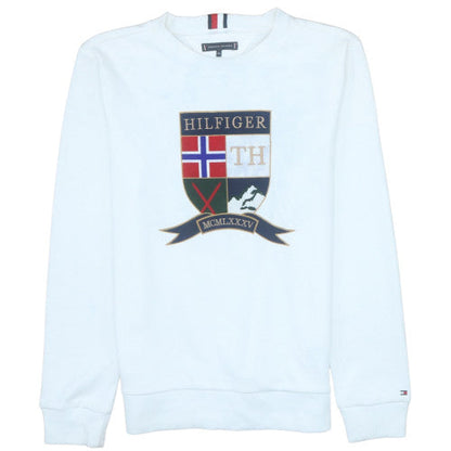 Additional front view of Tommy Hilfiger boys’ white pullover crew neck graphic sweatshirt, size 164