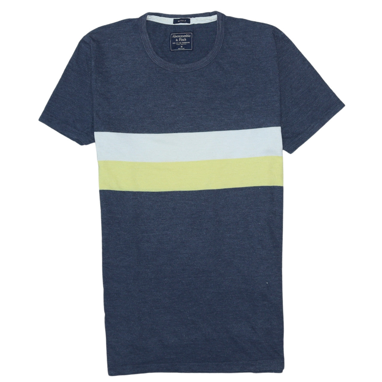 Abercrombie & Fitch Men's Blue Stripe Crew Neck Muscle Fit T-Shirt Size M