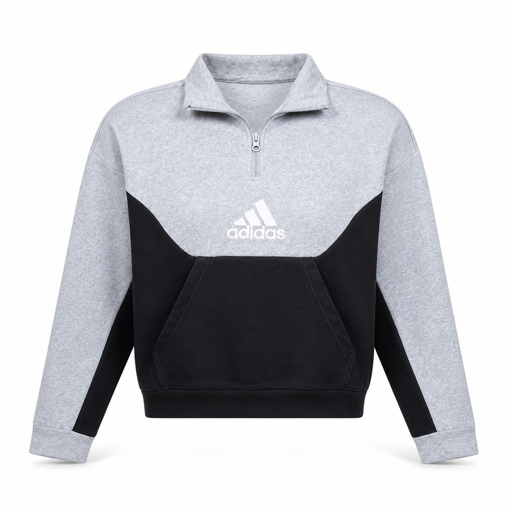 Adidas Women Grey Black 1/4 Zip Sweatshirt Size M Cotton Blend