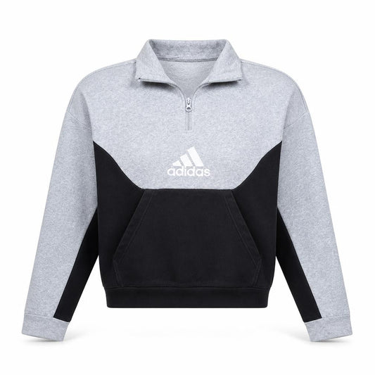 Adidas Women Grey Black 1/4 Zip Sweatshirt Size M Cotton Blend