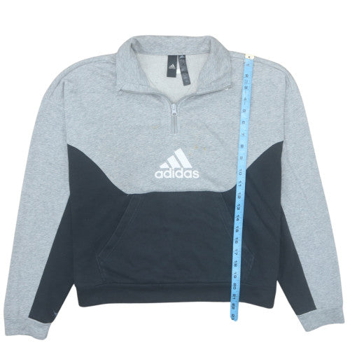Adidas Women Grey Black 1/4 Zip Sweatshirt Size M Cotton Blend