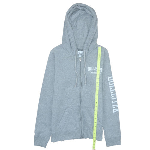 Hollister Women Grey Full Zip Hoodie Small Logo Print Casual