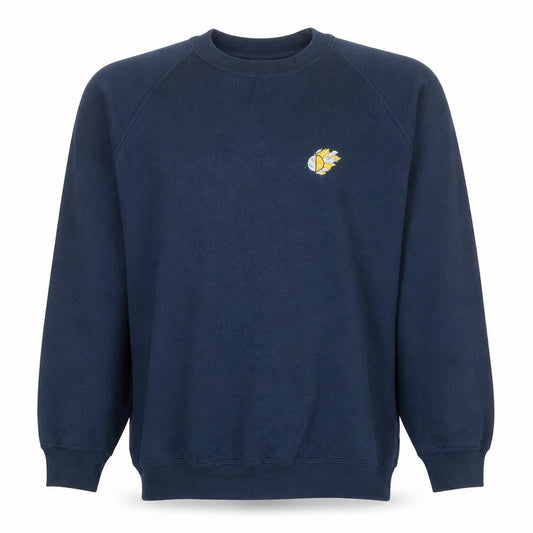 Russell Mens Navy Sweatshirt L Crew Neck Embroidered Fleece Classic