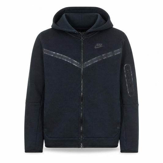Front view of Nike boys’ black full zip hoodie xl 158-170cm hooded sweatshirt