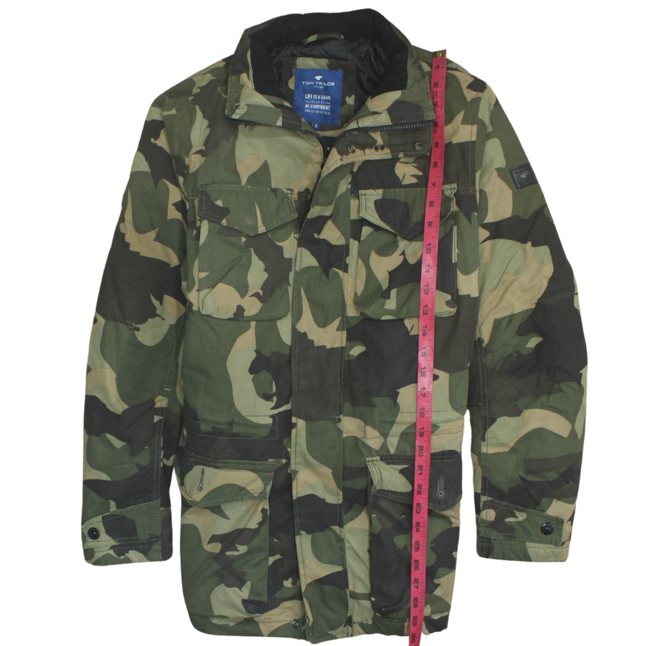 Tom Tailor Mens Green Camouflage Parka Jacket Size S Cotton Blend