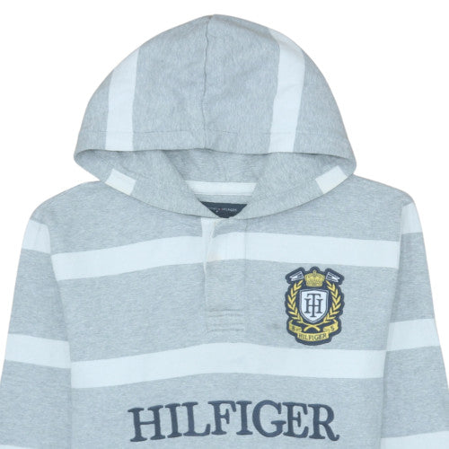 Tommy Hilfiger Men's Grey Striped Pullover Hoodie Medium