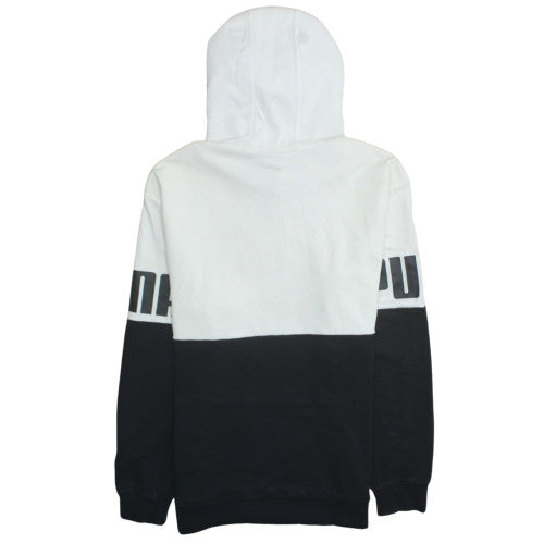 PUMA Mens Black White Pullover Hoodie M Logo Fleece Sportswear