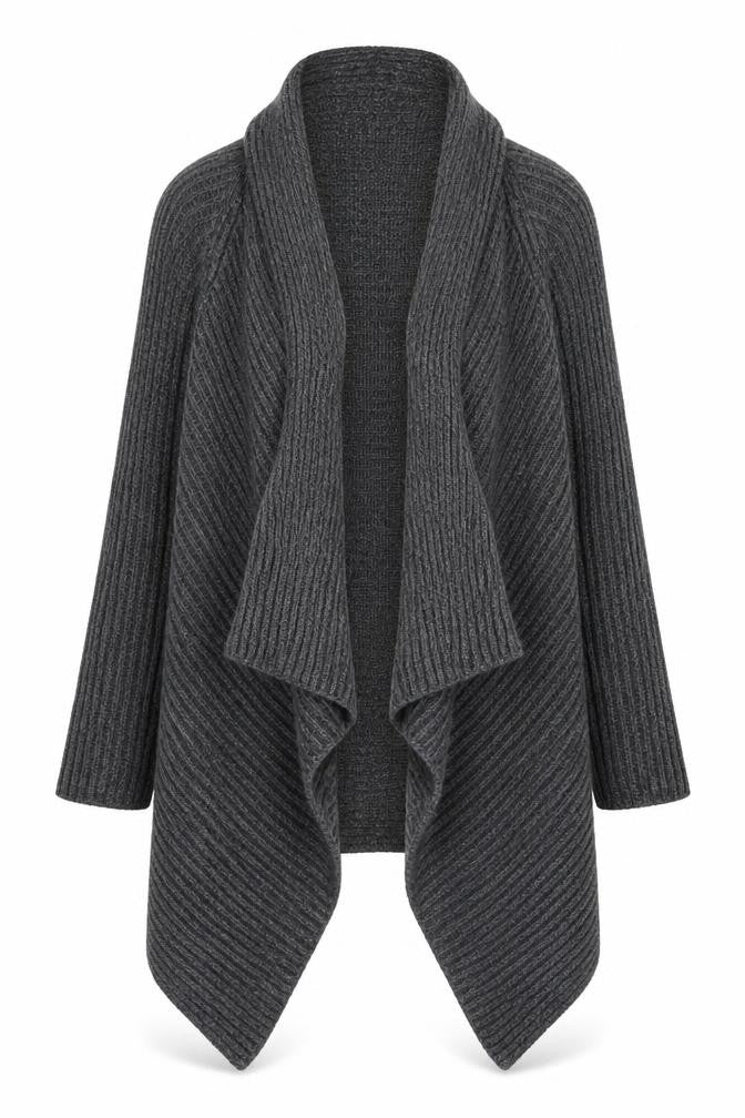 Noa Noa Women's Grey Wool Blend Open Front Long Sleeve Cardigan L
