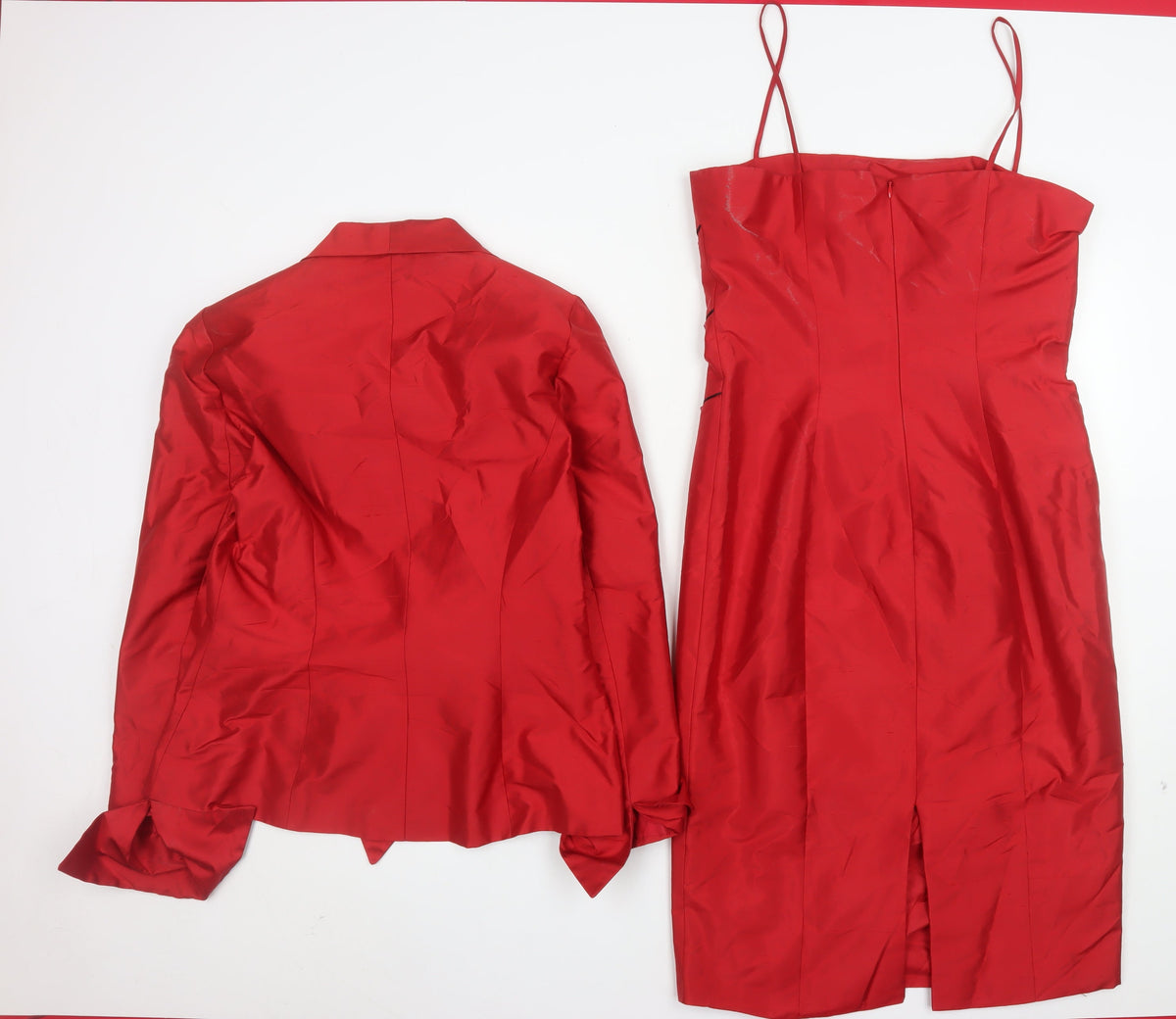 Petrovitch & Robinson Red Silk Skirt Suit Dress Set Women UK 12