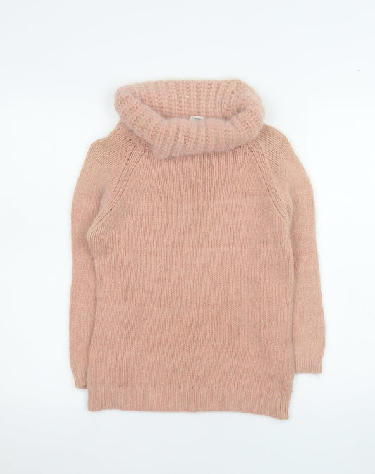 MNG Women's Pink Roll Neck Angora Blend Jumper Size 12