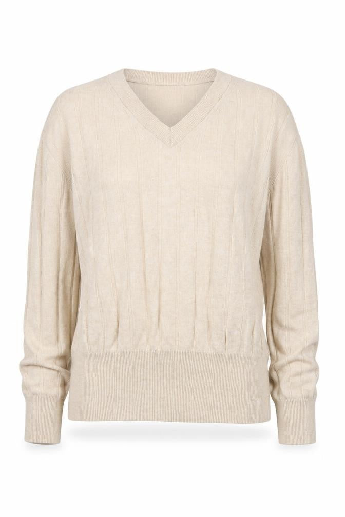 Marks & Spencer Womens Beige V-Neck Cable Knit Pullover Jumper XS
