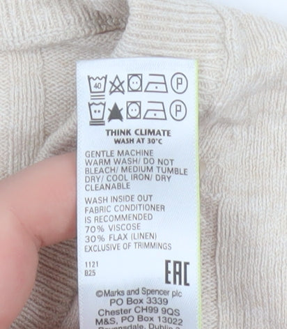 Marks & Spencer Womens Beige V-Neck Cable Knit Pullover Jumper XS