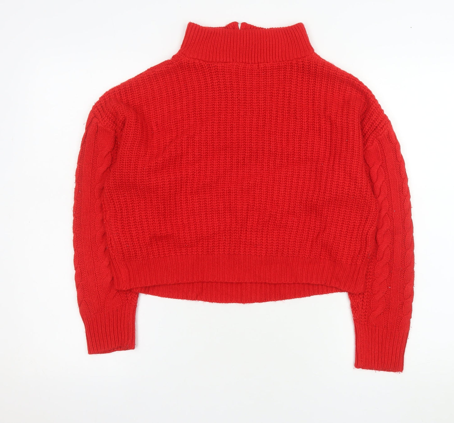 Brave Soul Women's Red Cable-Knit V-Neck Jumper Size 12