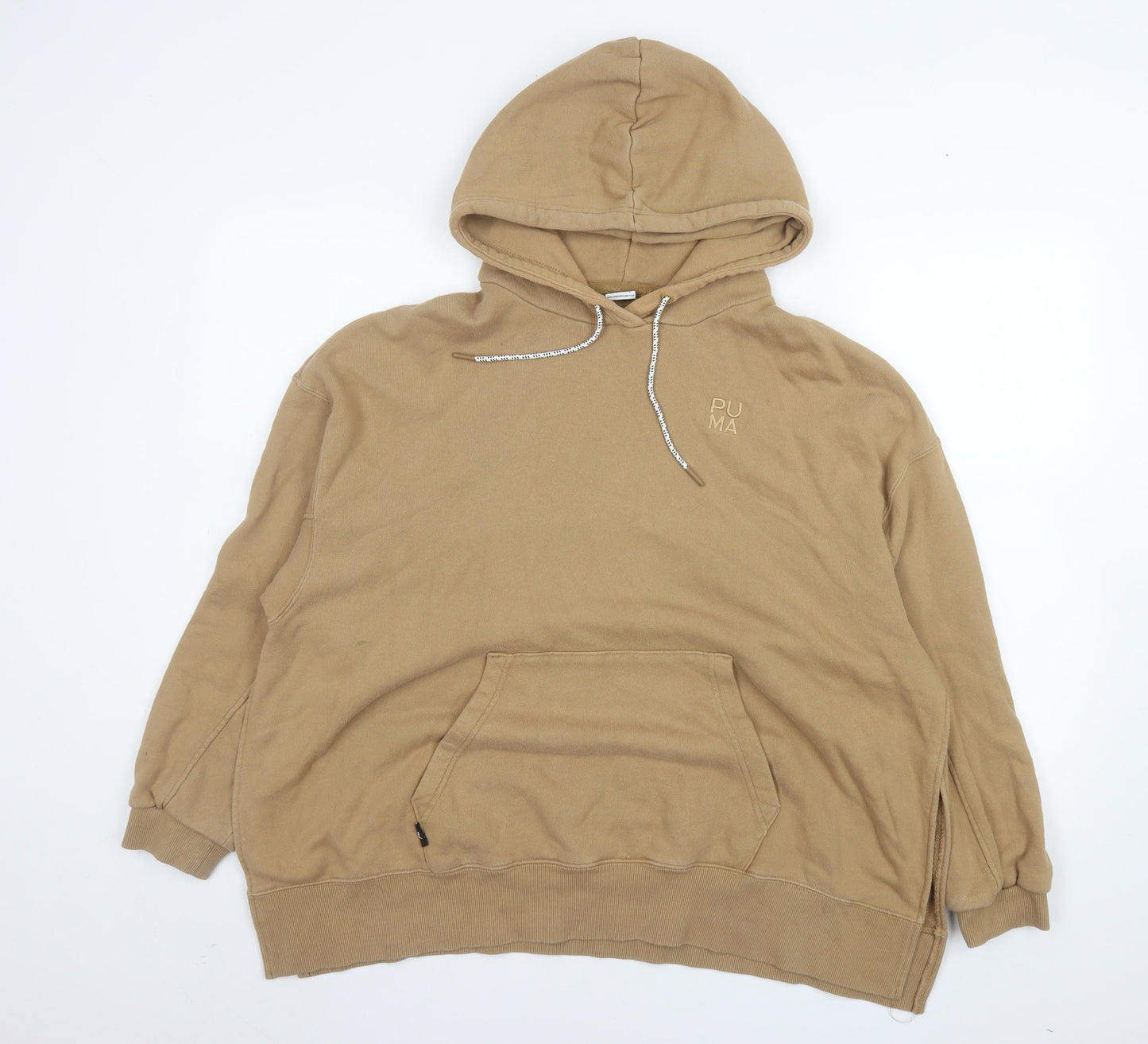 Puma Womens Beige Pullover Hoodie Small Cotton Blend Casual